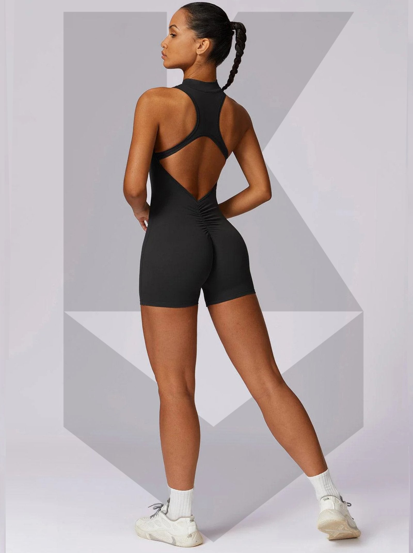 Sculpted Fit One-Piece Romper, Black