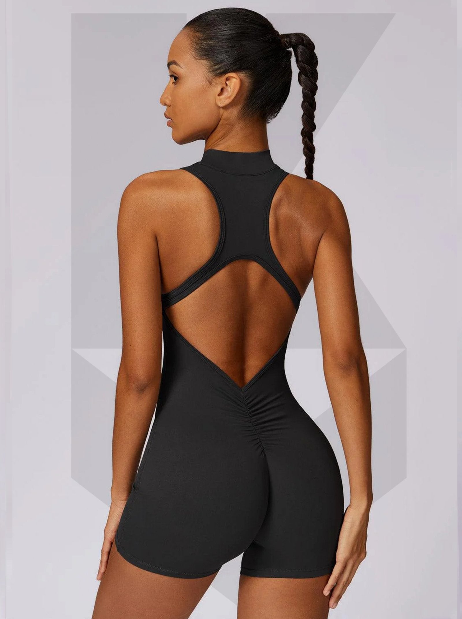 Sculpted Fit One-Piece Romper, Black