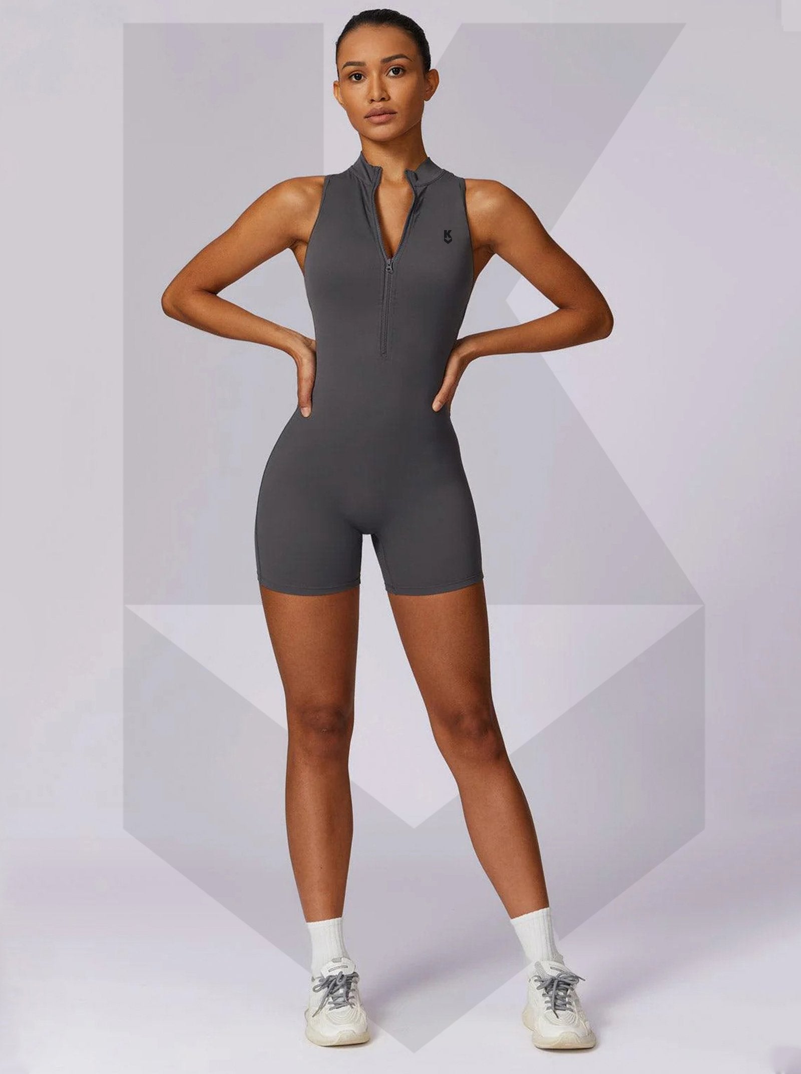 Sculpted Fit One-Piece Romper, Grey