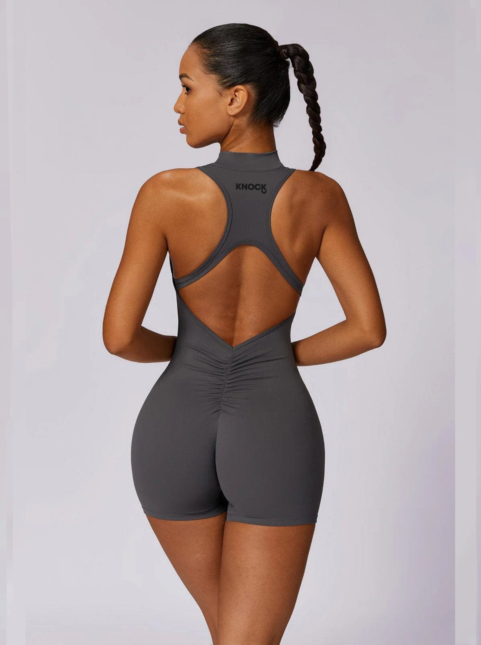 Sculpted Fit One-Piece Romper, Grey